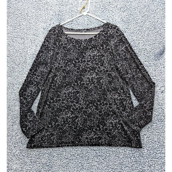 HANNAH Burnout Velvet Dark Floral Top Size XL Long Sleeve 90s Whimsigoth Black - Picture 1 of 10